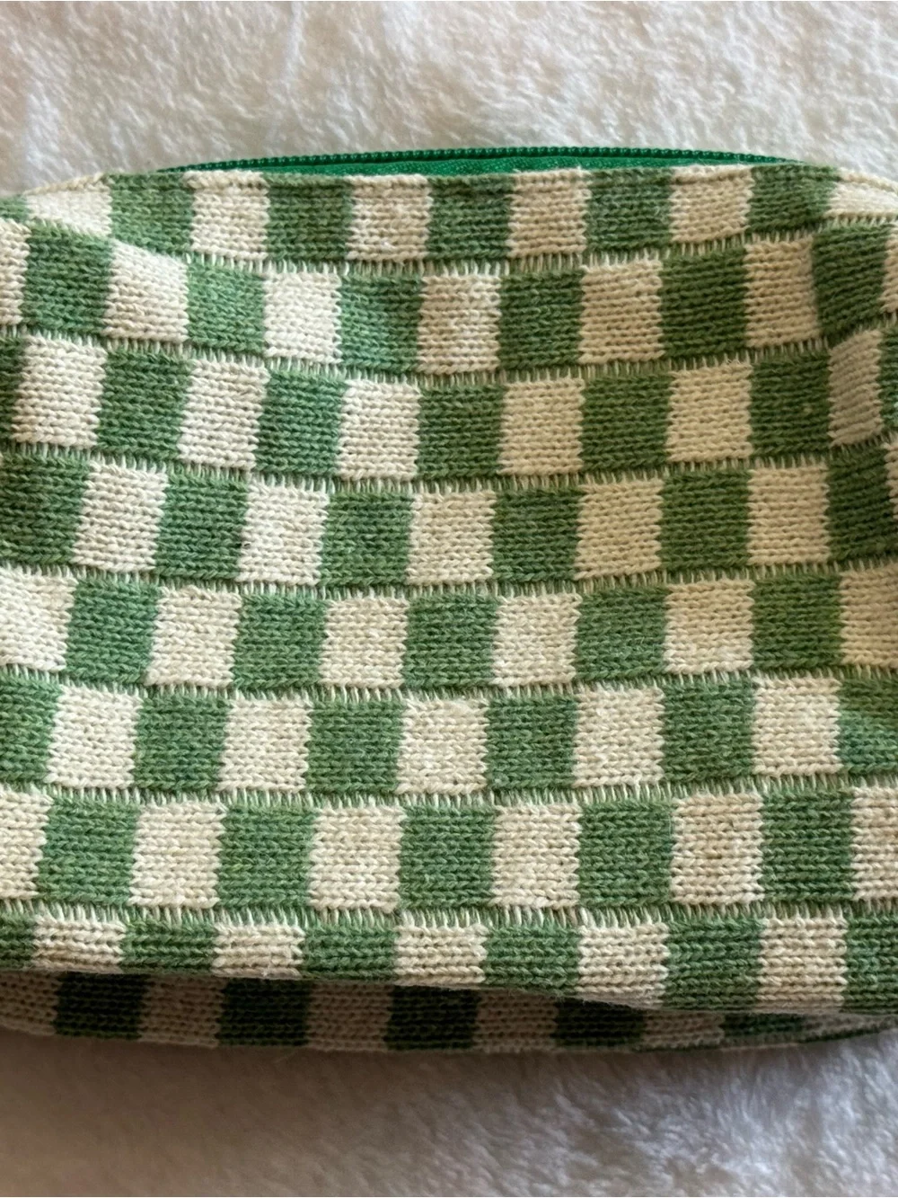 Green and Cream Checker Knit Pouch - Women Bags